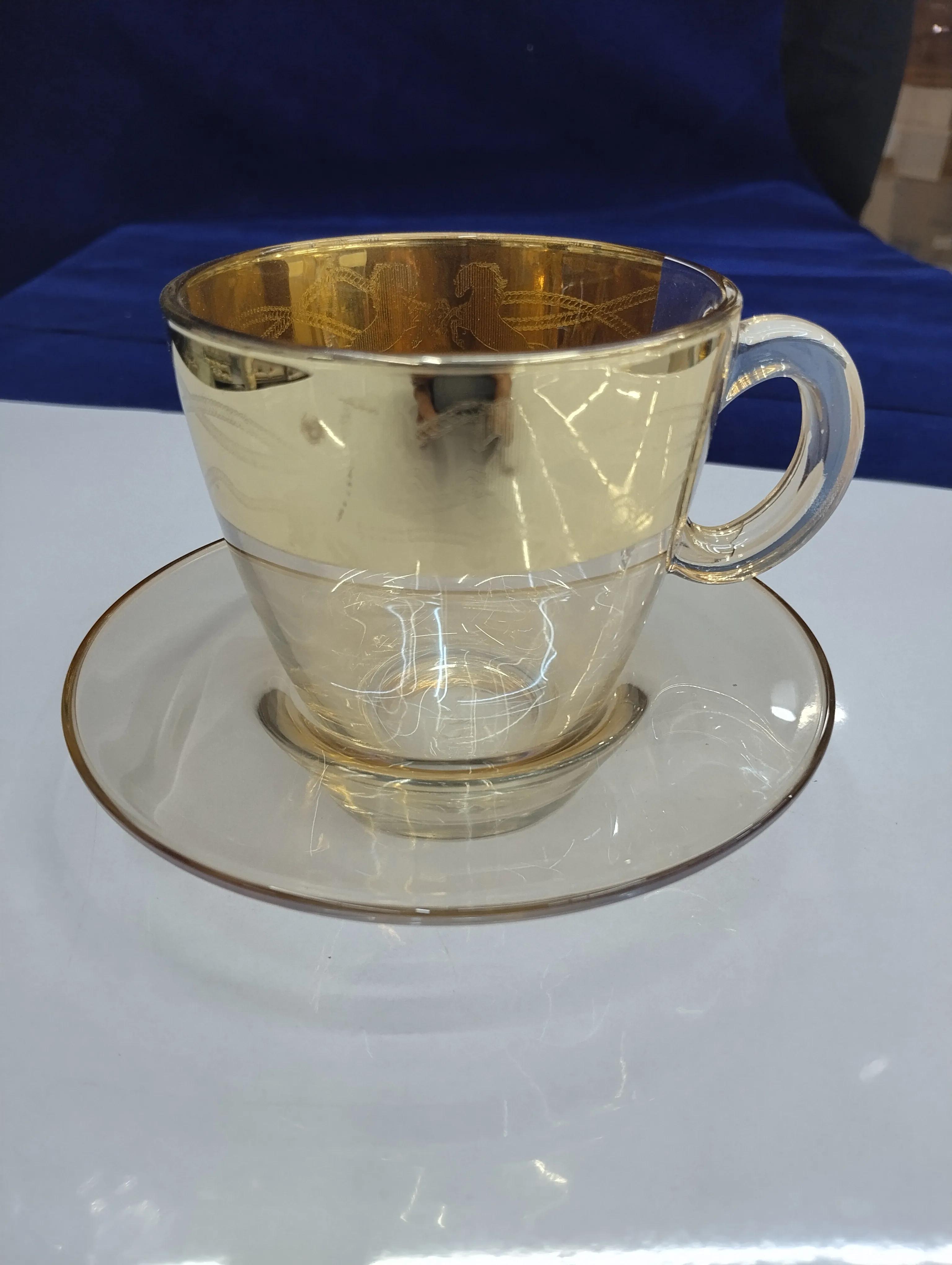 Golden Rim Glass Cup and Saucer view 2