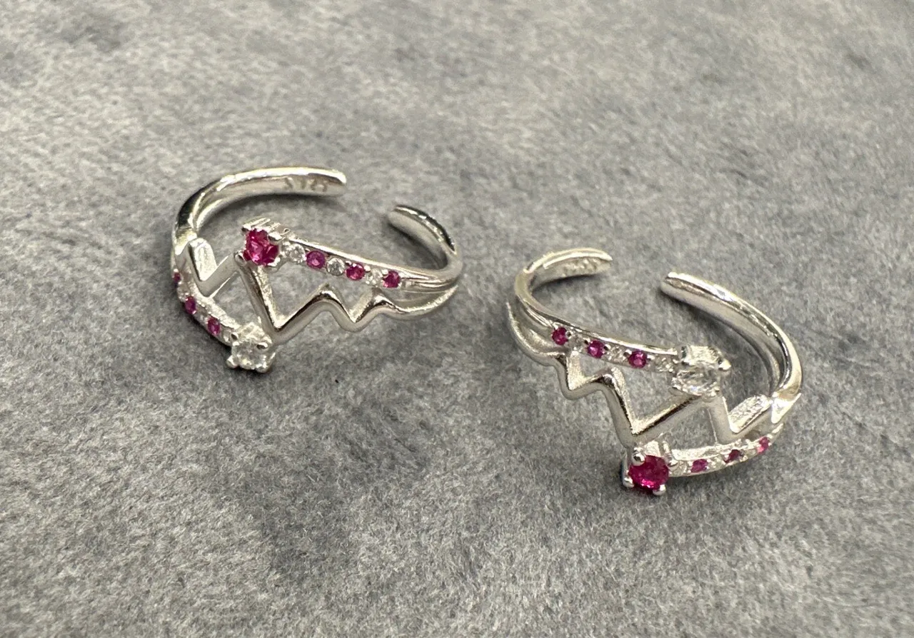 Silver Toe Rings with Pink Stones