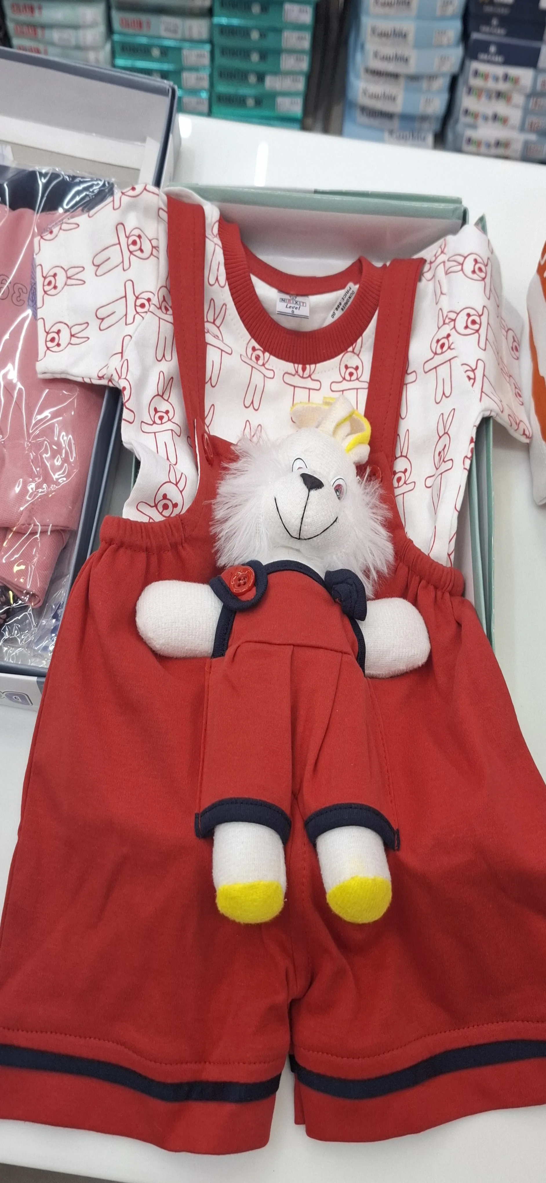 Red Baby Outfit with Plush Toy view 2