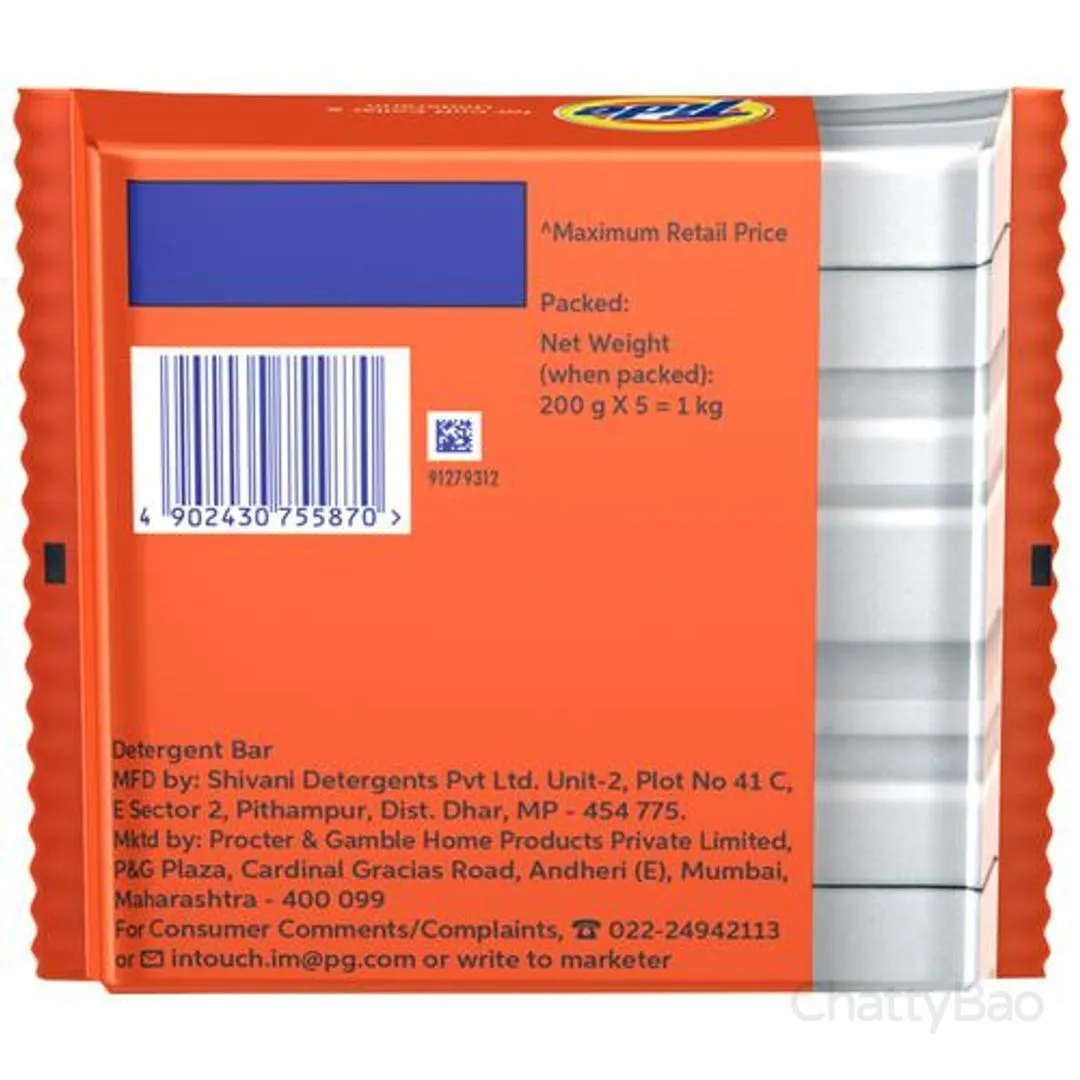 Tide White Detergent Bar Soap 200 g each (Pack of 5) view 2