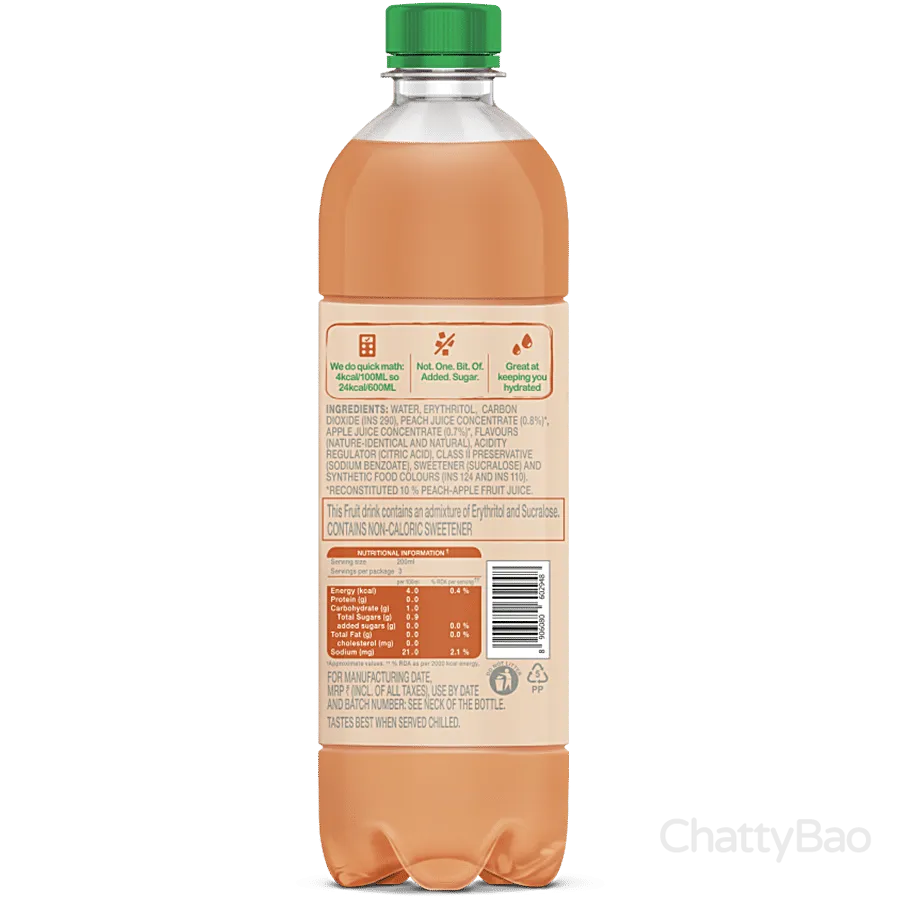 Paper Boat Peach Sparkling Water 600 ml view 2