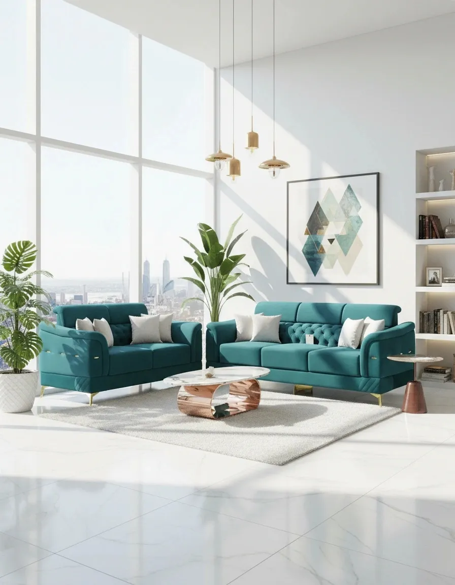 Aqua Tufted Sofa Set: BHF/Classic/3+2 view 2