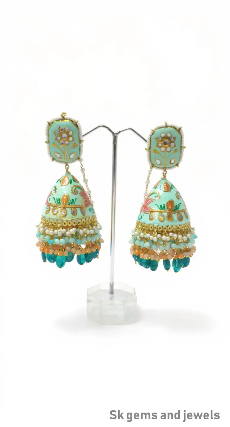 Meena Kari Tanjore Penting Jhumka view 2