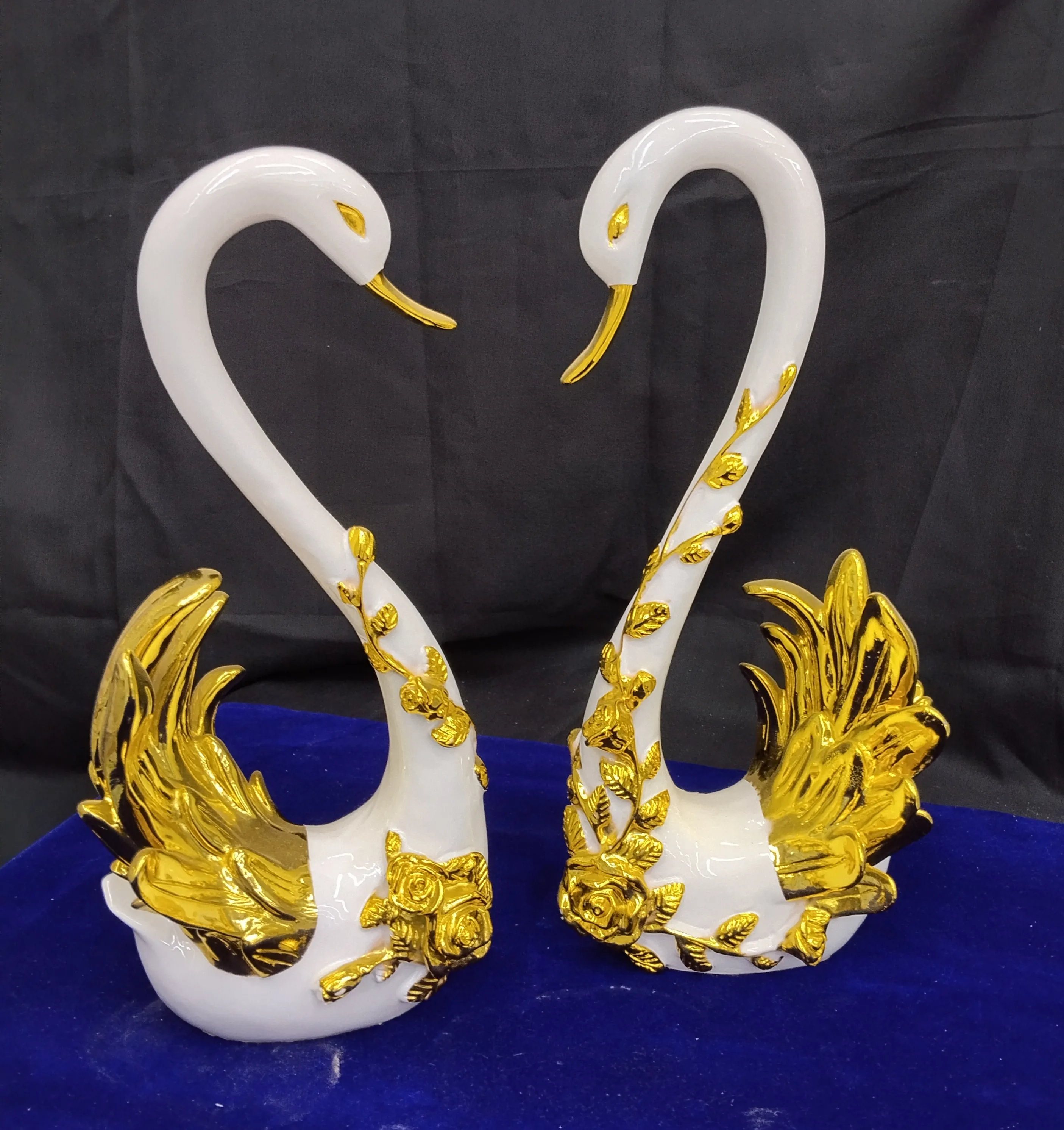 Gold and White Swan Sculptures view 2