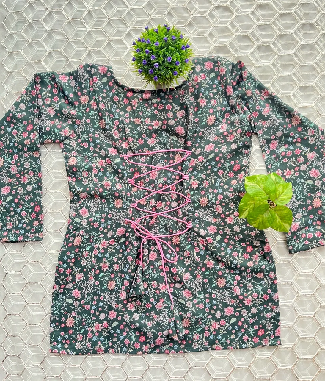 Green Floral Woolen Kurti view 2