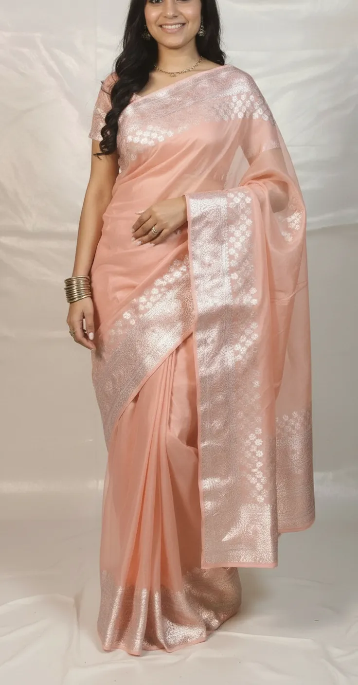 Elegant  Banarasi Pink Saree view 3