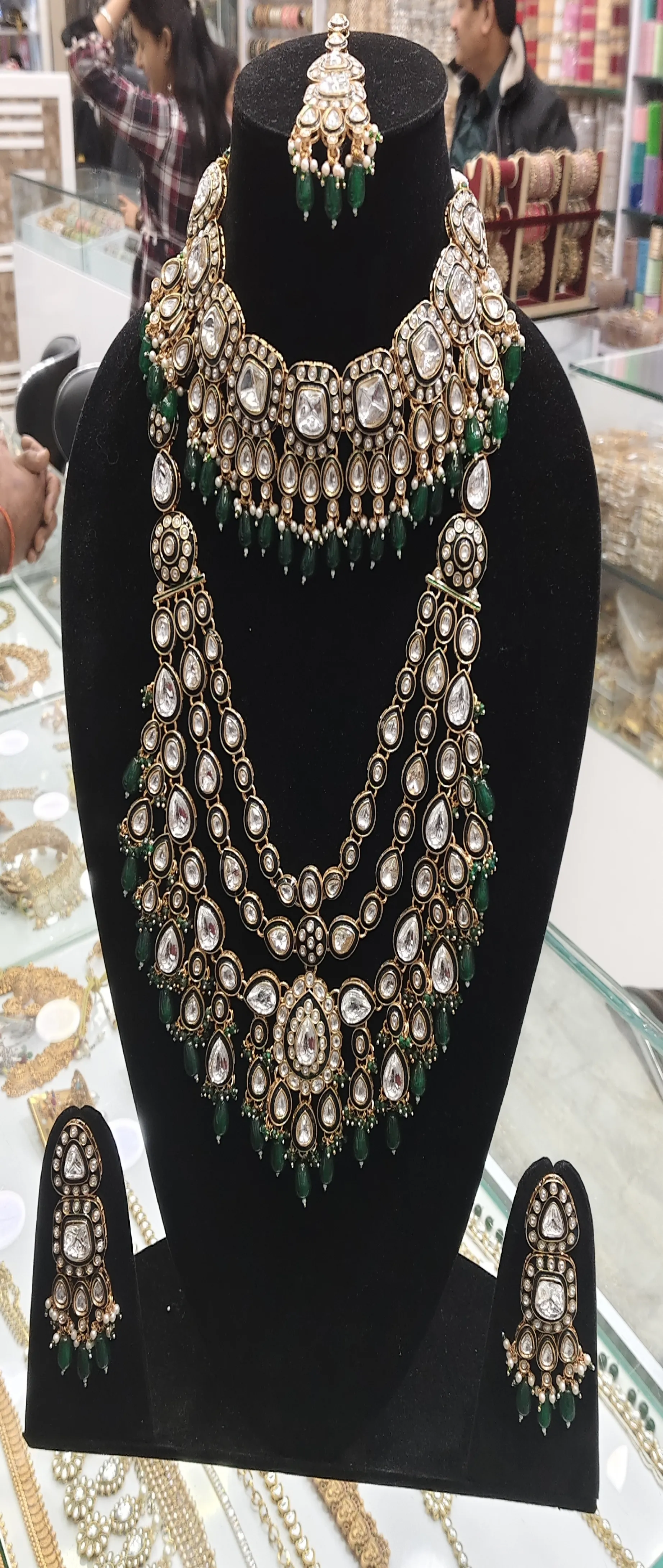Bridal Kundan Set Necklace Green 🍏 view 2