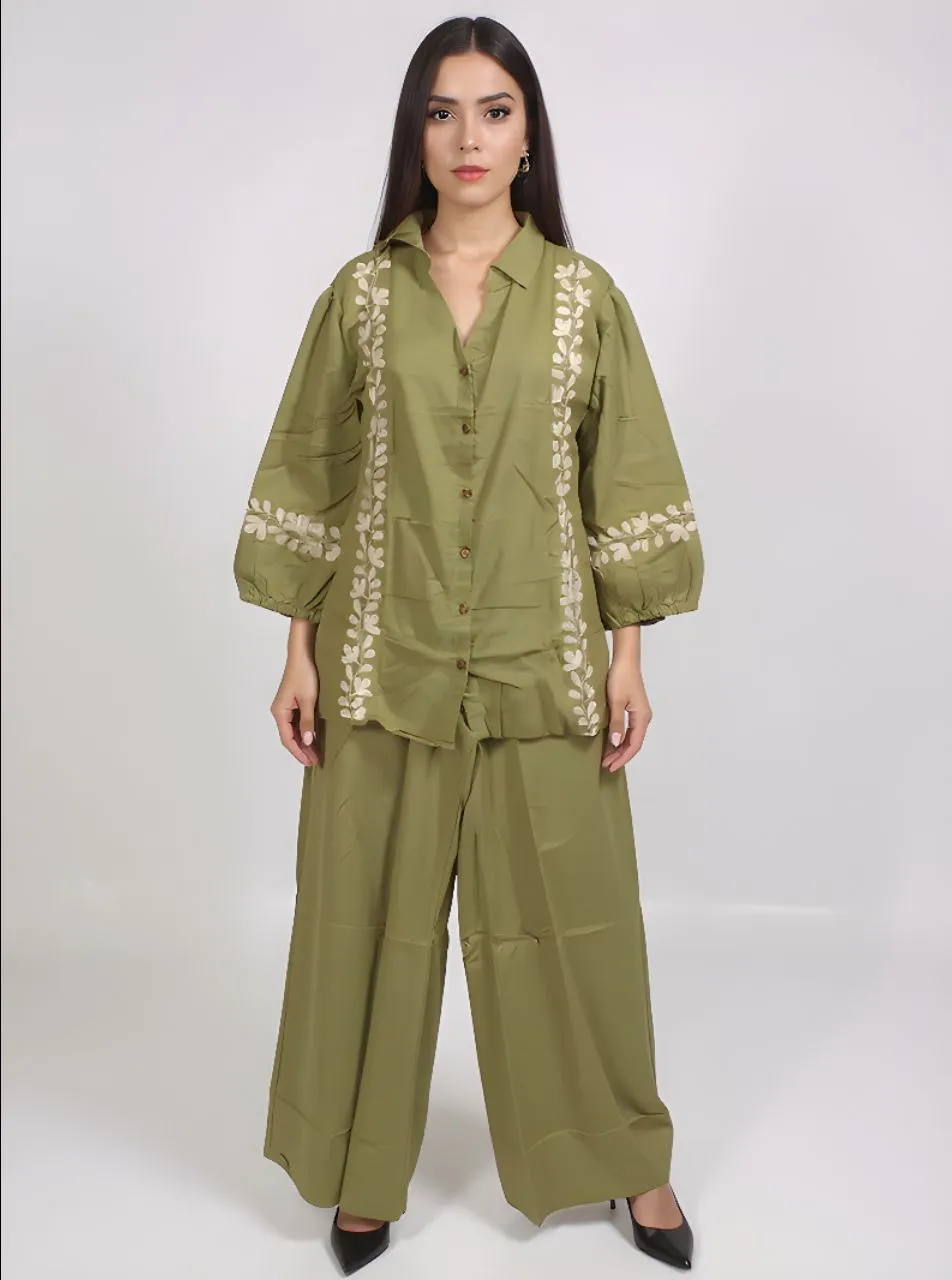Olive Green Embroidered Co-ord Set view 2