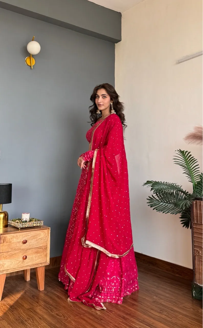 Pink Chikankari Lehenga view 5