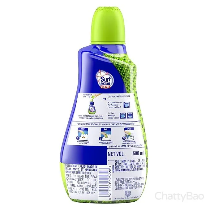 Surf Excel Matic Liquid Detergent Top Load 500 ml view 2
