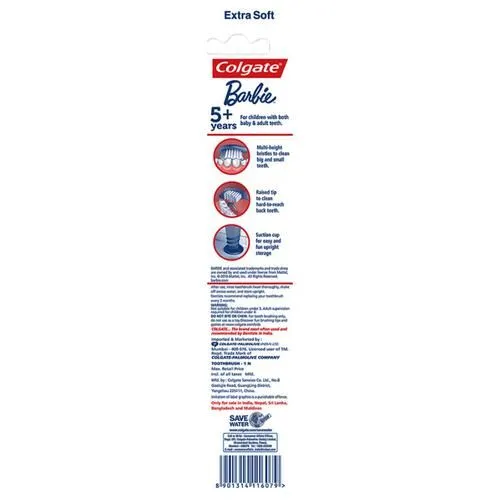 Colgate Kids Barbie Toothbrush  Extra Soft With Tongue Cleaner 1 Piece view 2