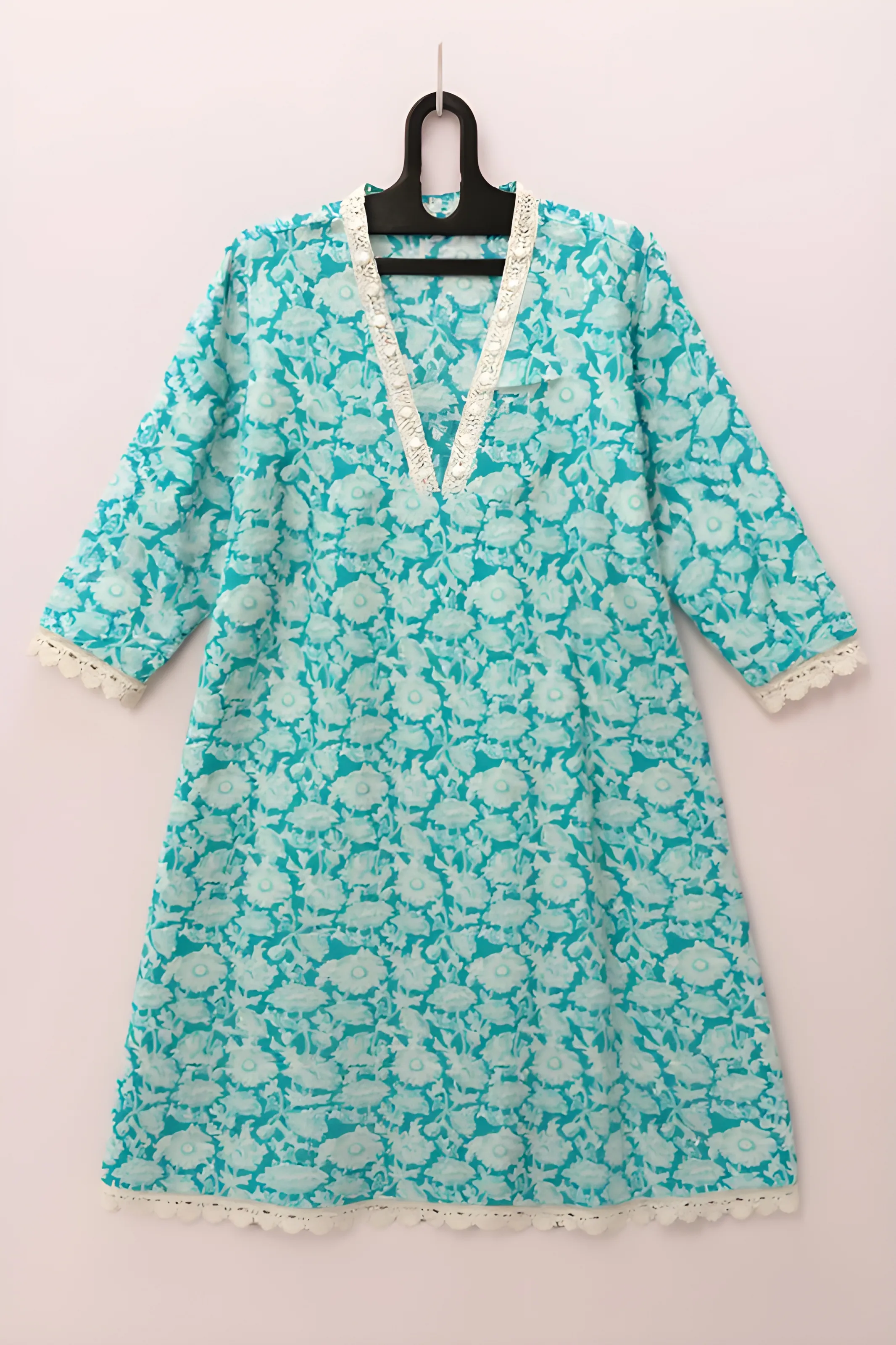Embroidered Turquoise Kurti view 2