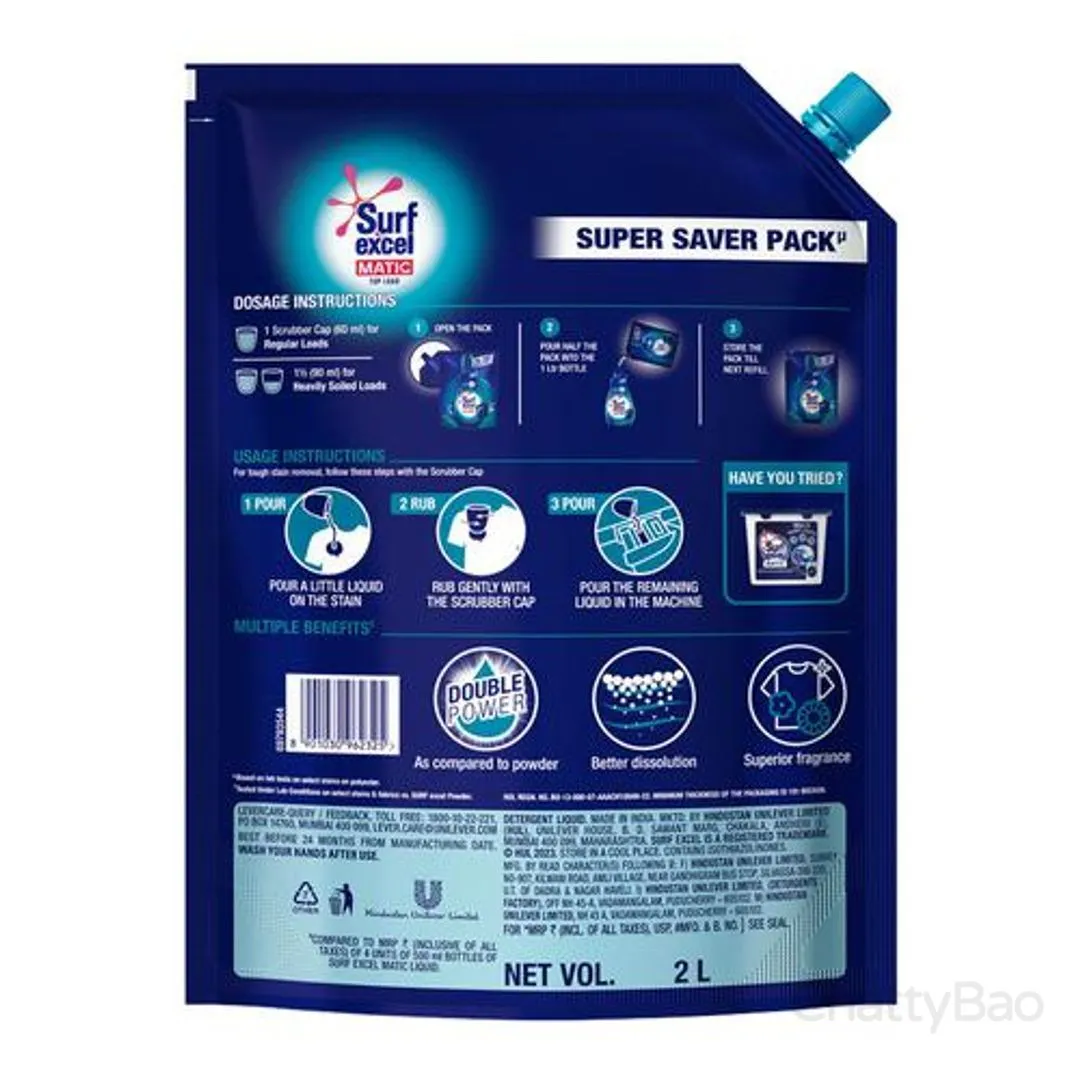 Surf Excel Matic Liquid Detergent Top Load Pouch 2 L view 2