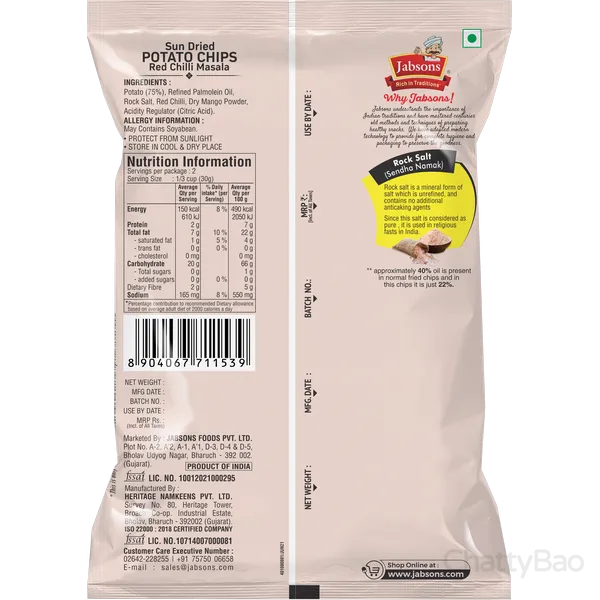 Jabsons Sun Dried Potato Chips 110 g view 2