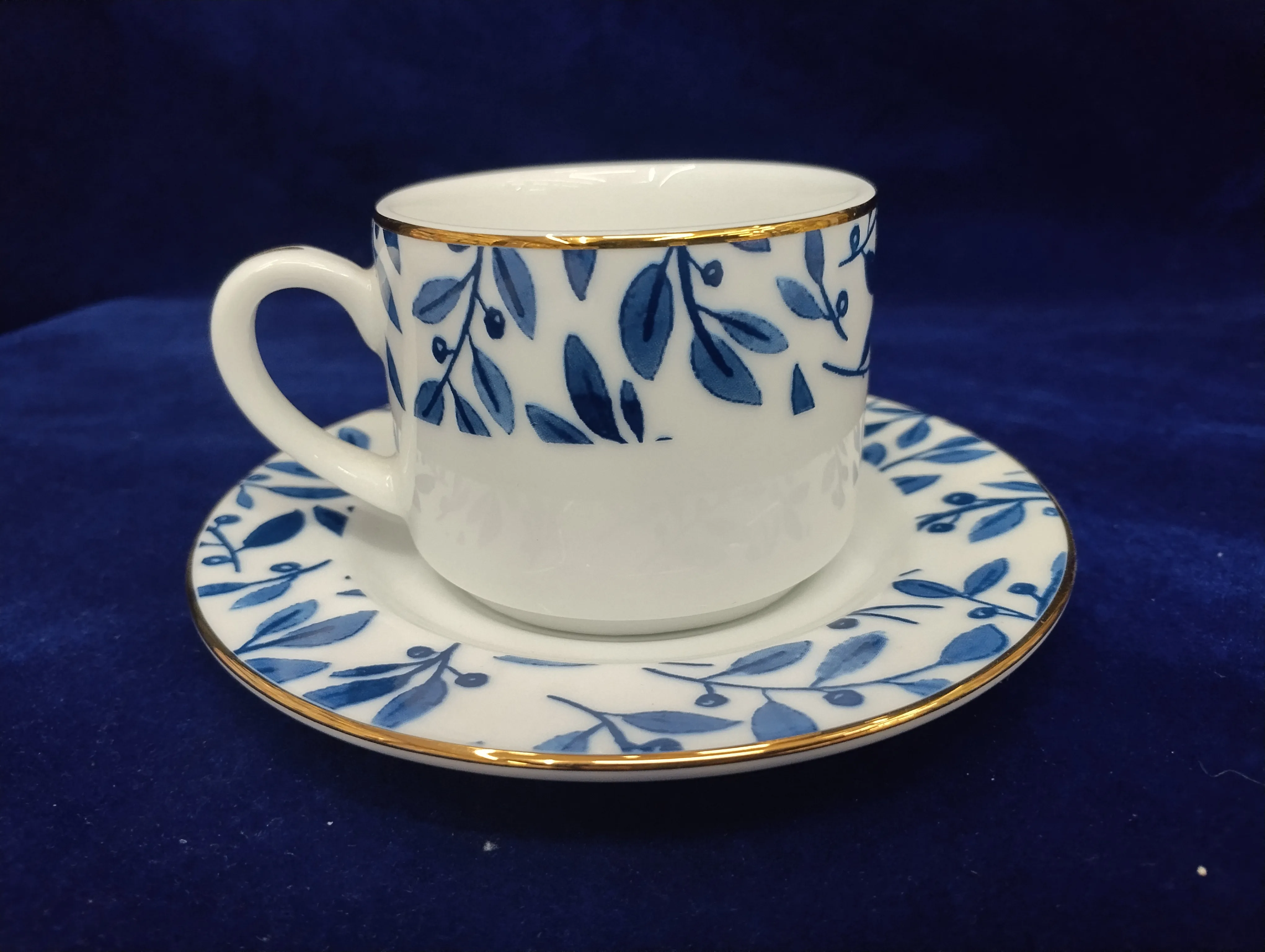 Blue Leaf Design Cup and Saucer view 2