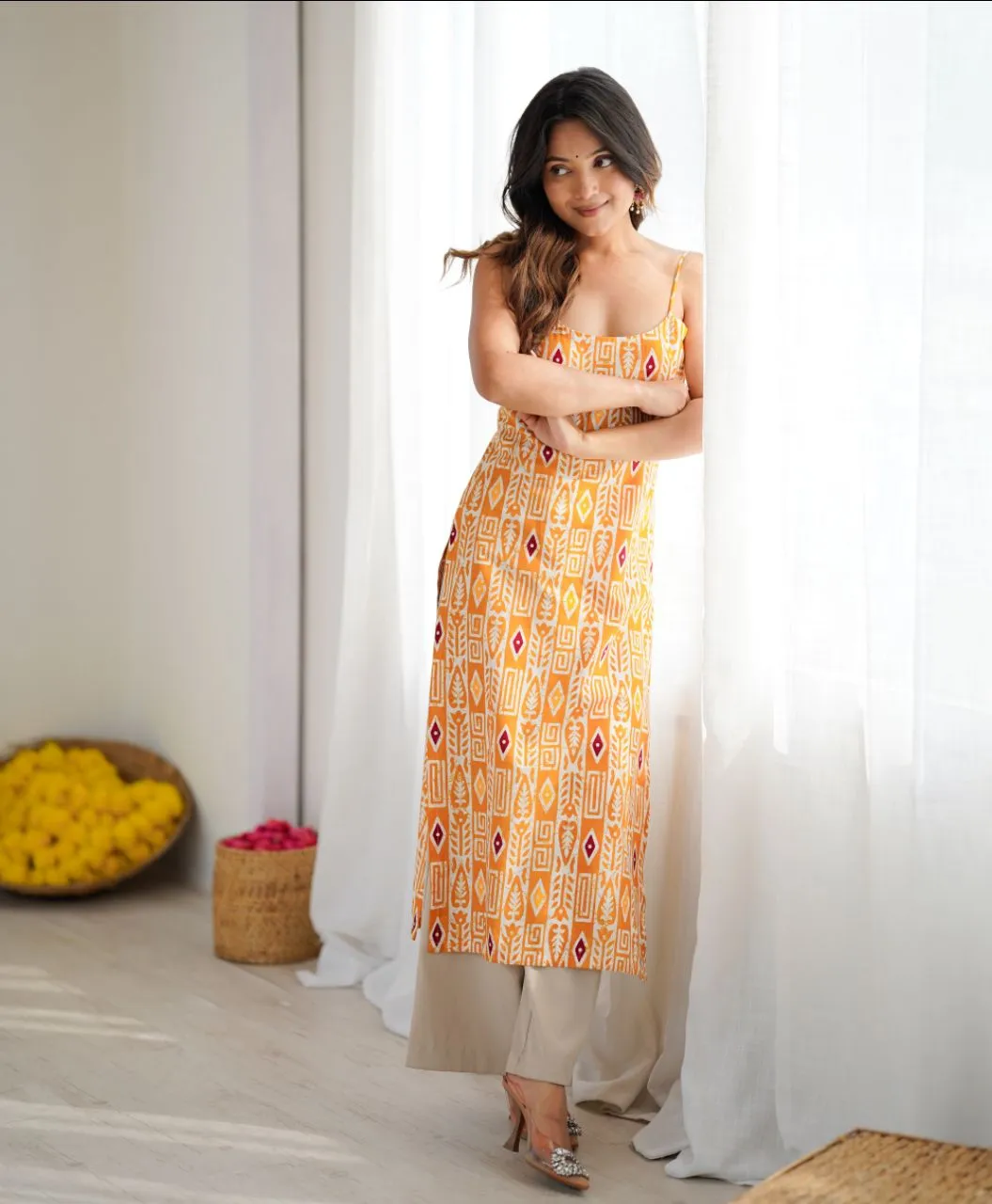 Yellow Ajrak Print Corset kurti view 5