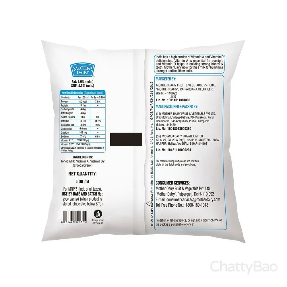 Mother Dairy Toned Milk 500 ml view 2