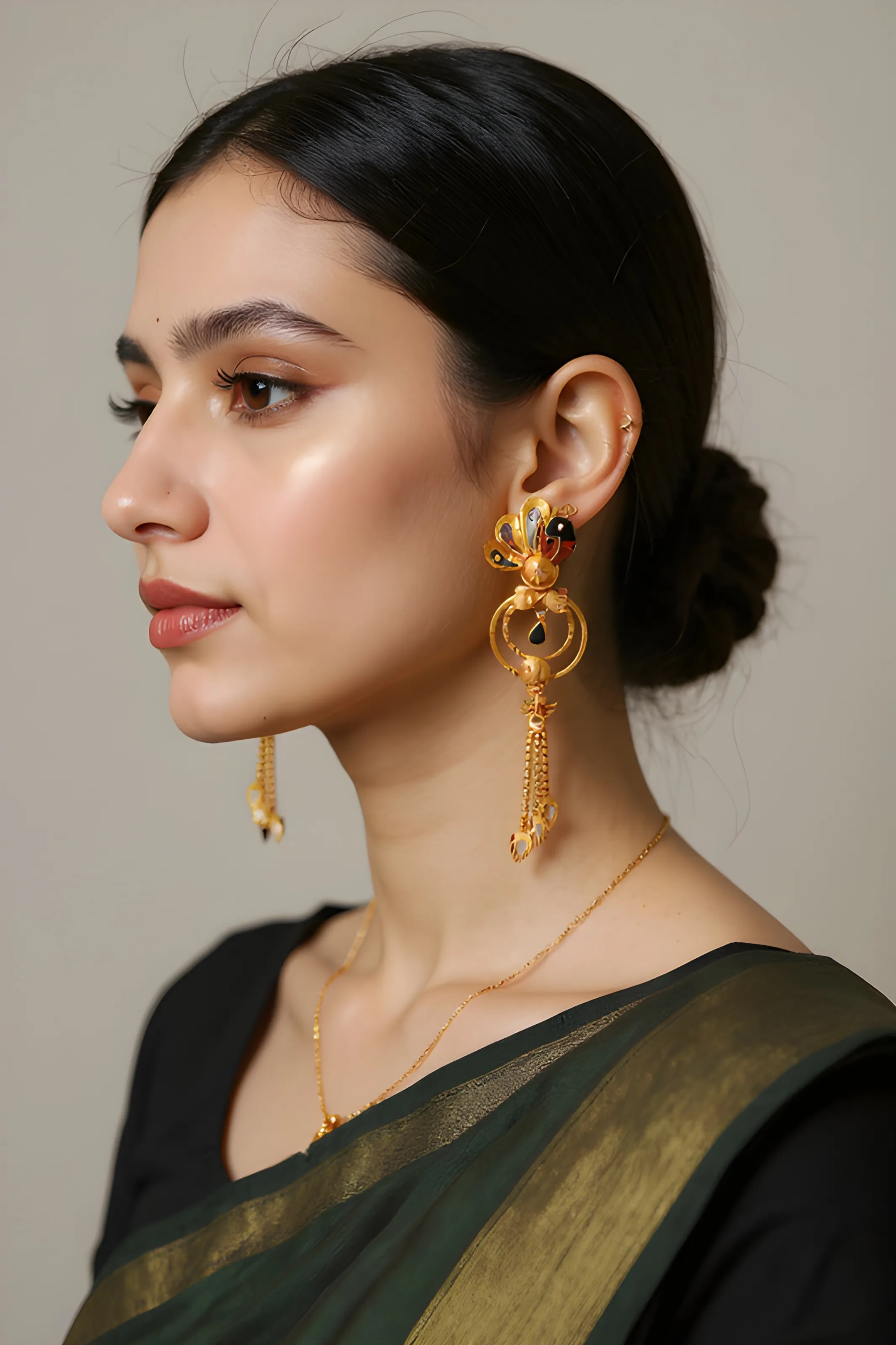 Gold Earrings Peacock Style view 2