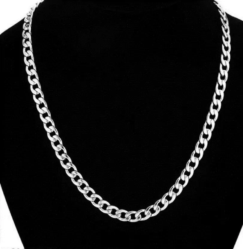 Silver Cuban Link Necklace Chain view 3