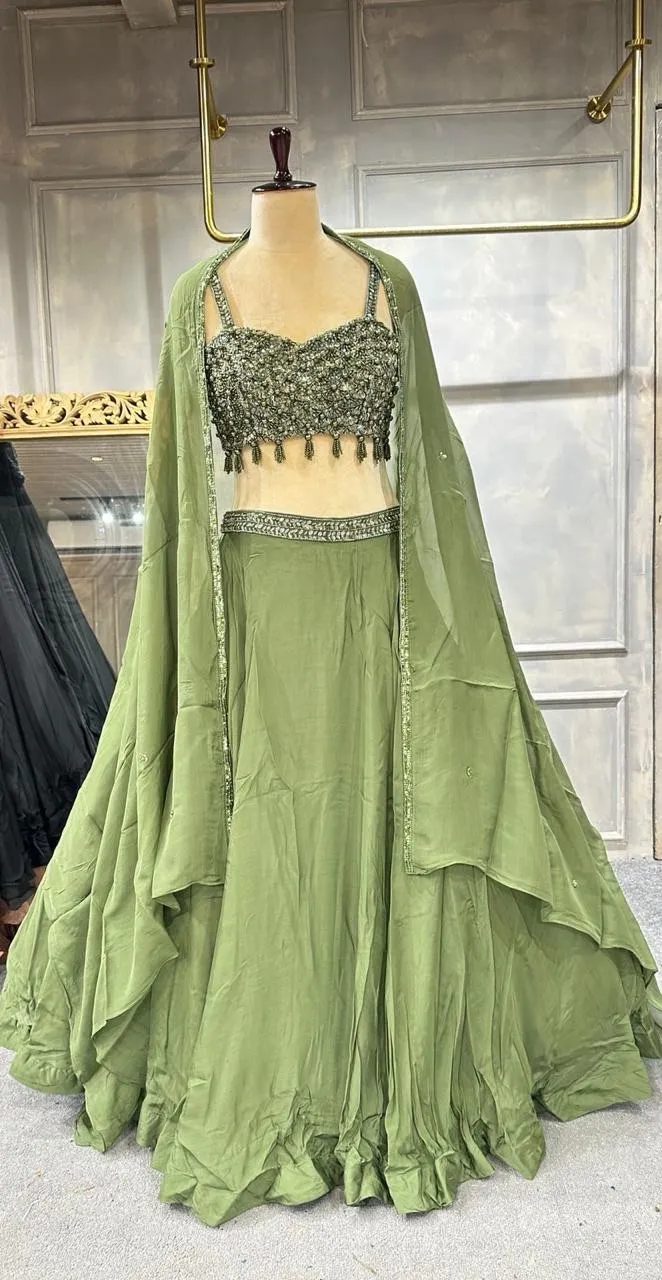 Green Lehenga Set view 3