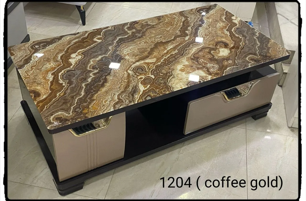Storage Coffee Gold Look Marble Glass Top Table