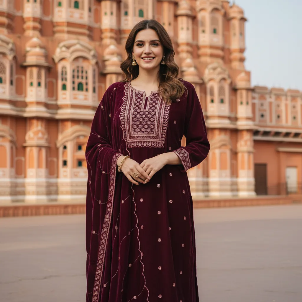 Velvet Embroidered Wine Suit view 2