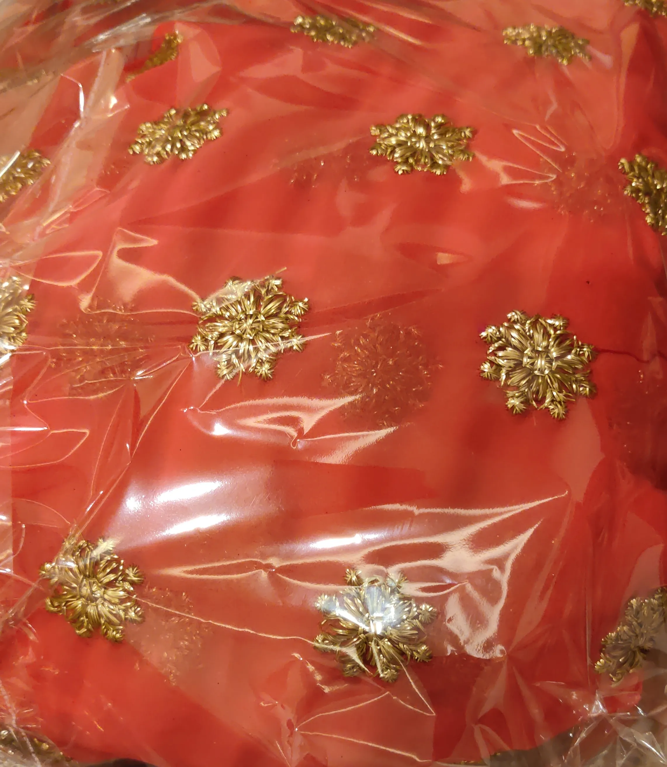 Georgette Pink Fabric with Golden Zari Work view 2