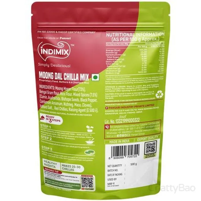 Pansari Indimix Moong Dal Chilla Mix 500 g view 2
