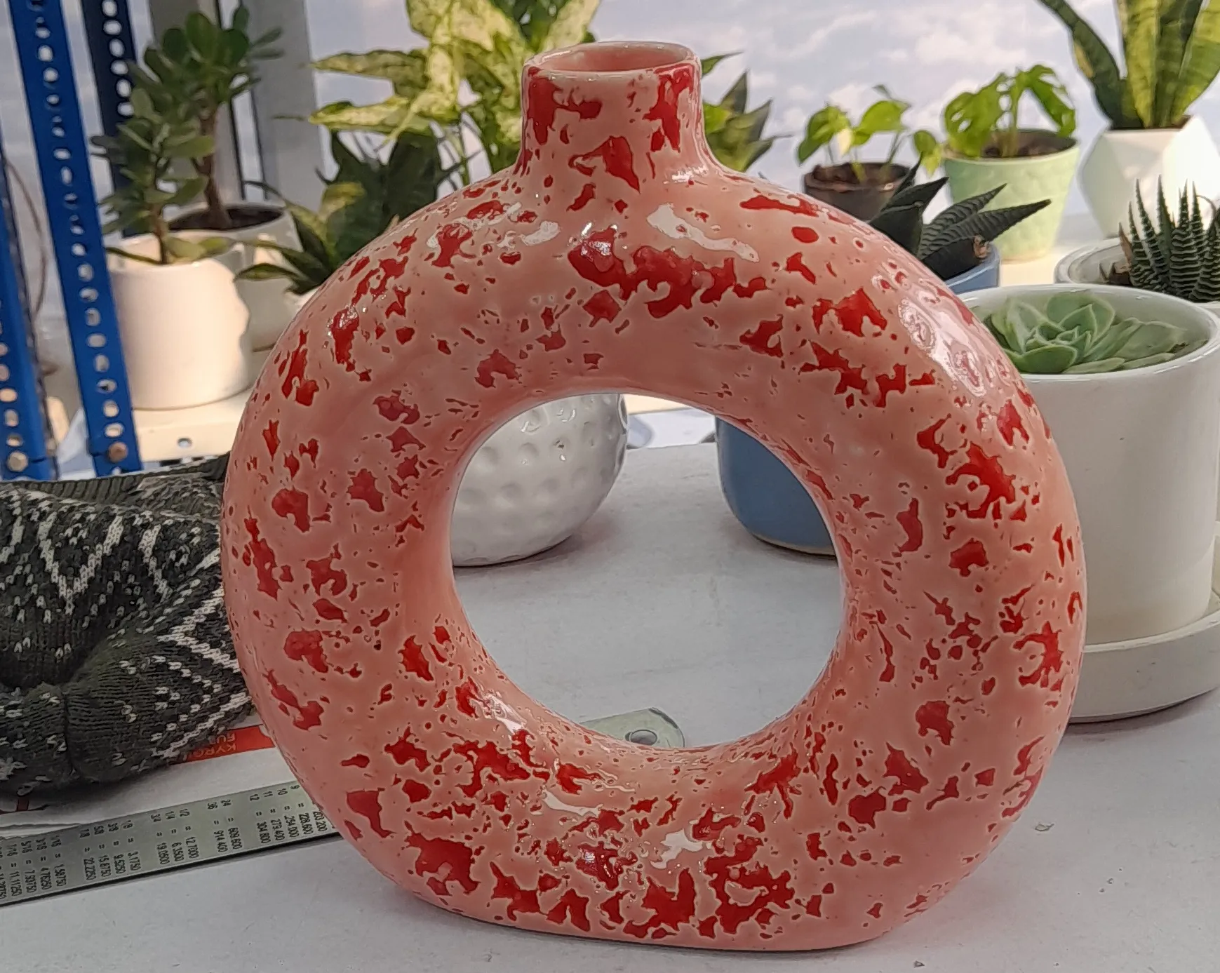 Ceramic Donut Vase 7.5"Height view 2