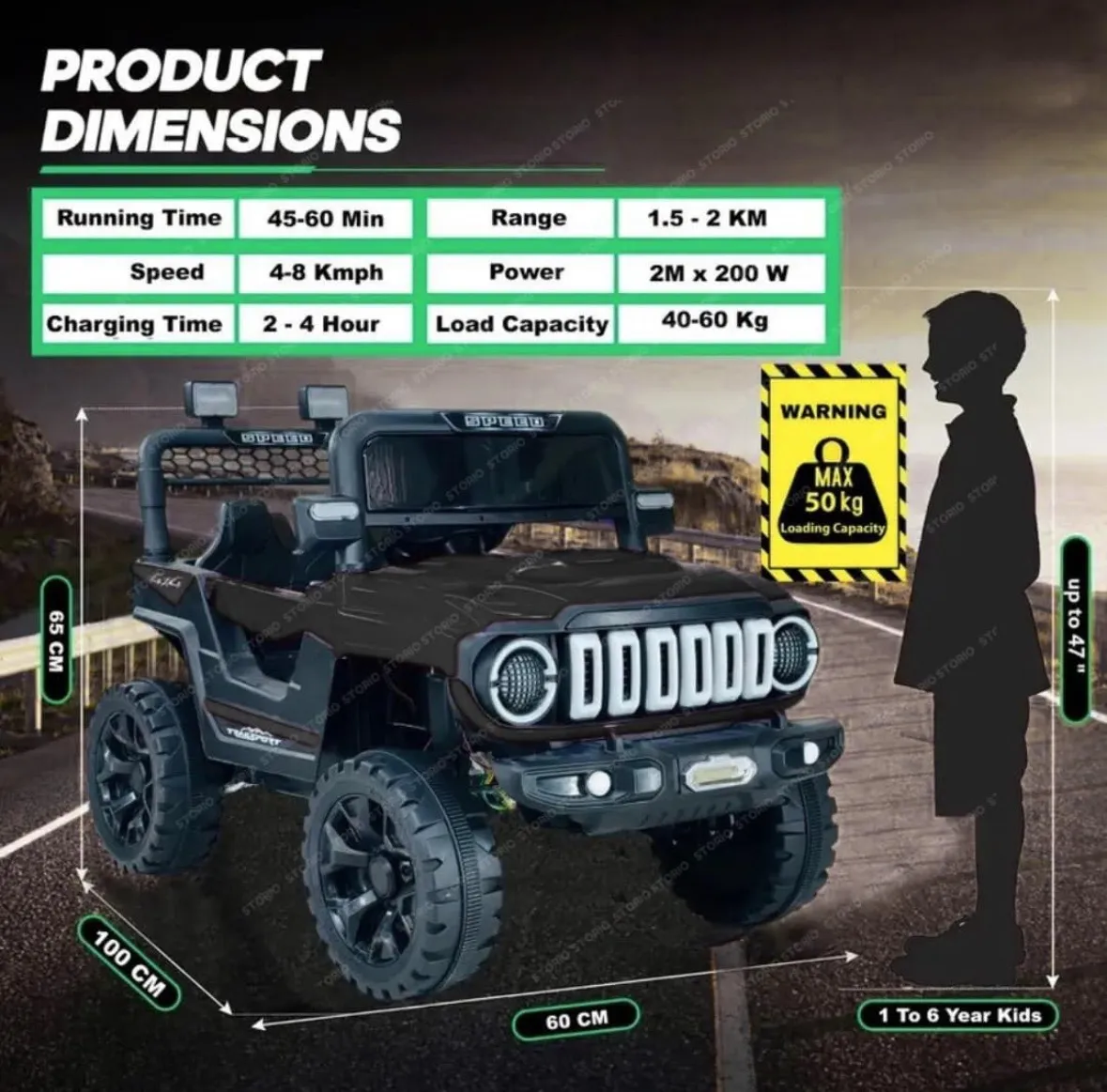 LED Light Up Kids Ride-on Jeep Black view 2