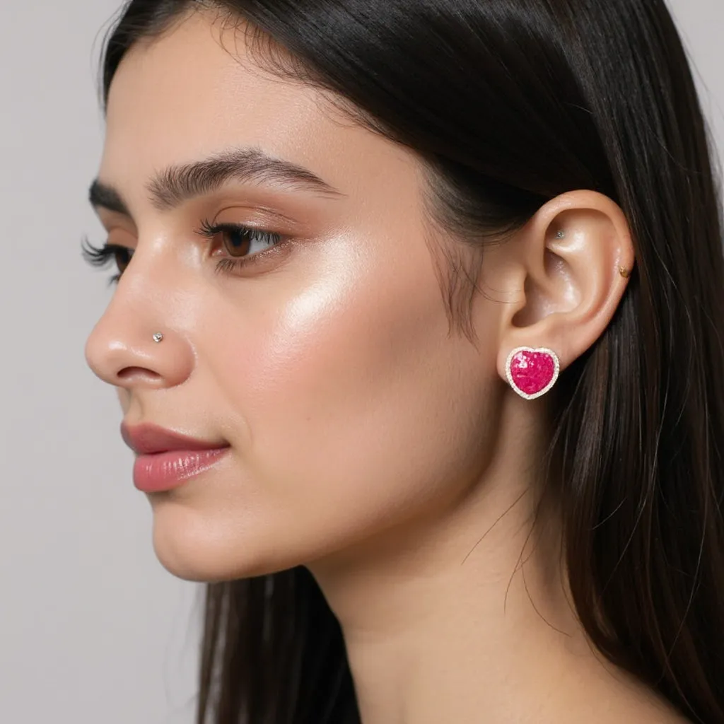 Heart-Shaped Pink Mosaic Earrings view 2