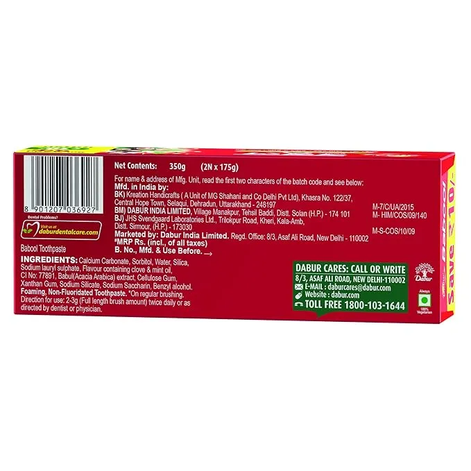 Dabur Babool Ayurvedic Toothpaste 350 g (Pack of 2 x 175 g each) view 3