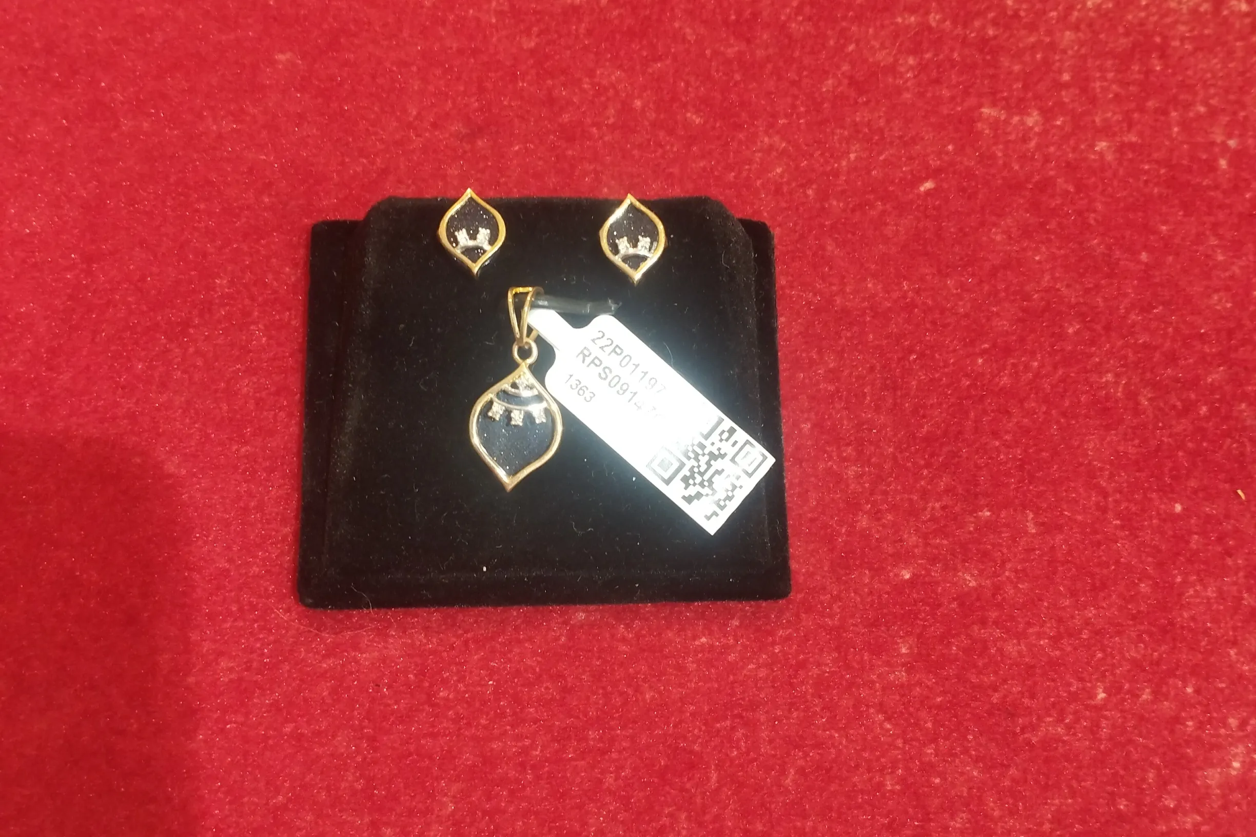 Gold and Black Pendant and Earring Set view 2