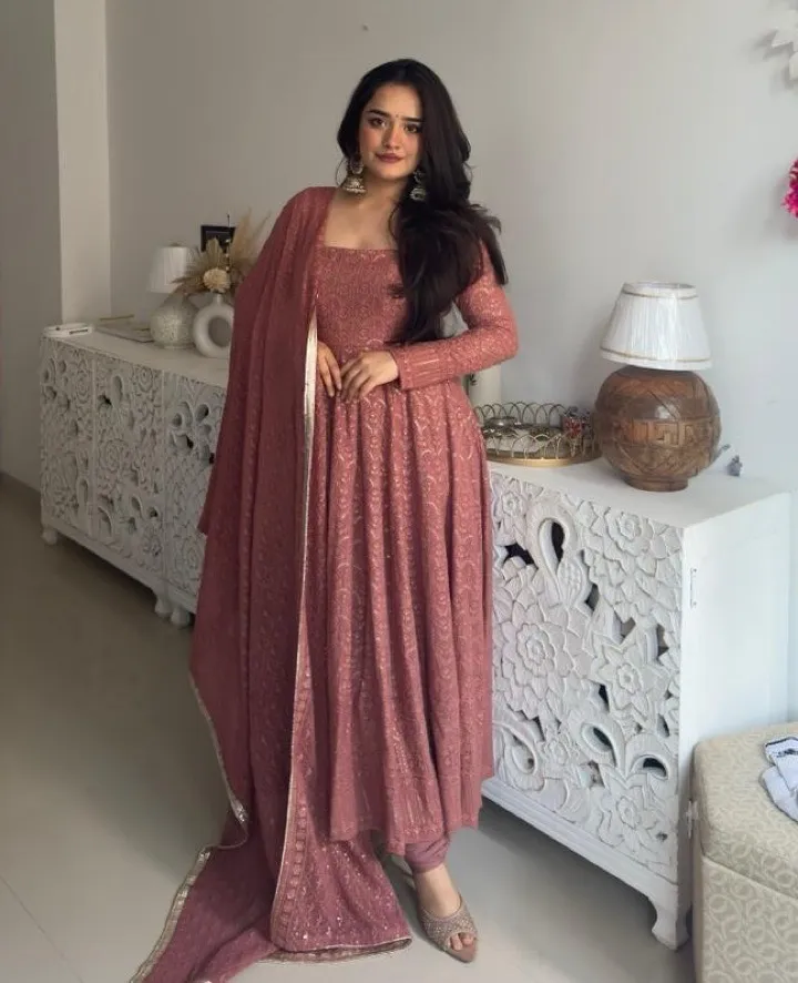 ‘Husn’ Chikankari Anarkali - Pastel Pink