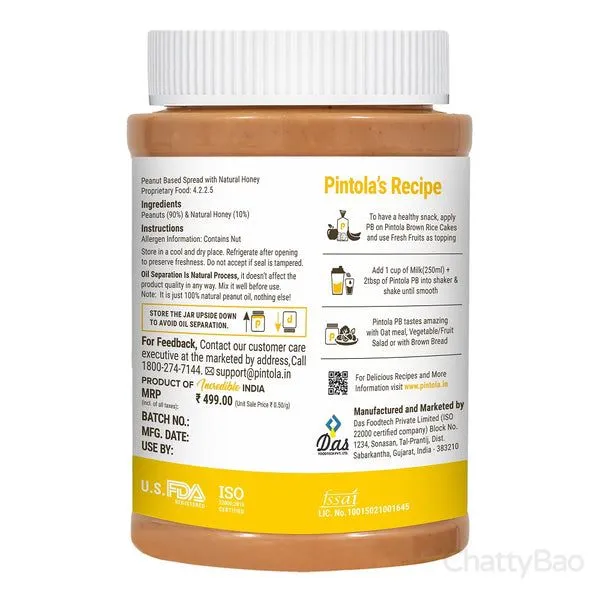 Pintola Honey Peanut Butter Creamy 1 Kg view 3