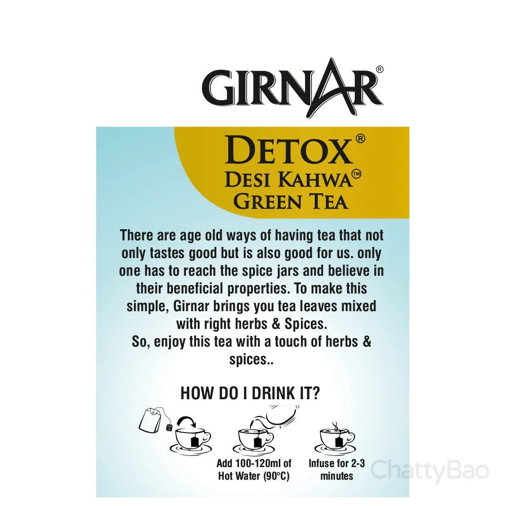 Girnar Green Tea Bags - Detox / Desi Kahwa 36 Tea Bags view 2