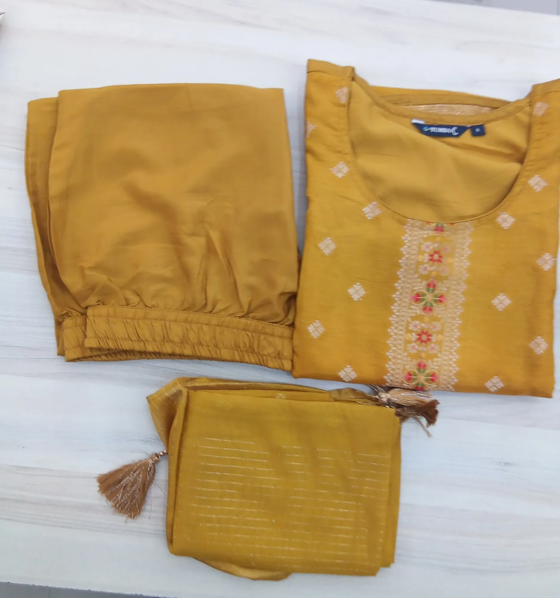 Mehendi Embroidered Kurti Set view 3