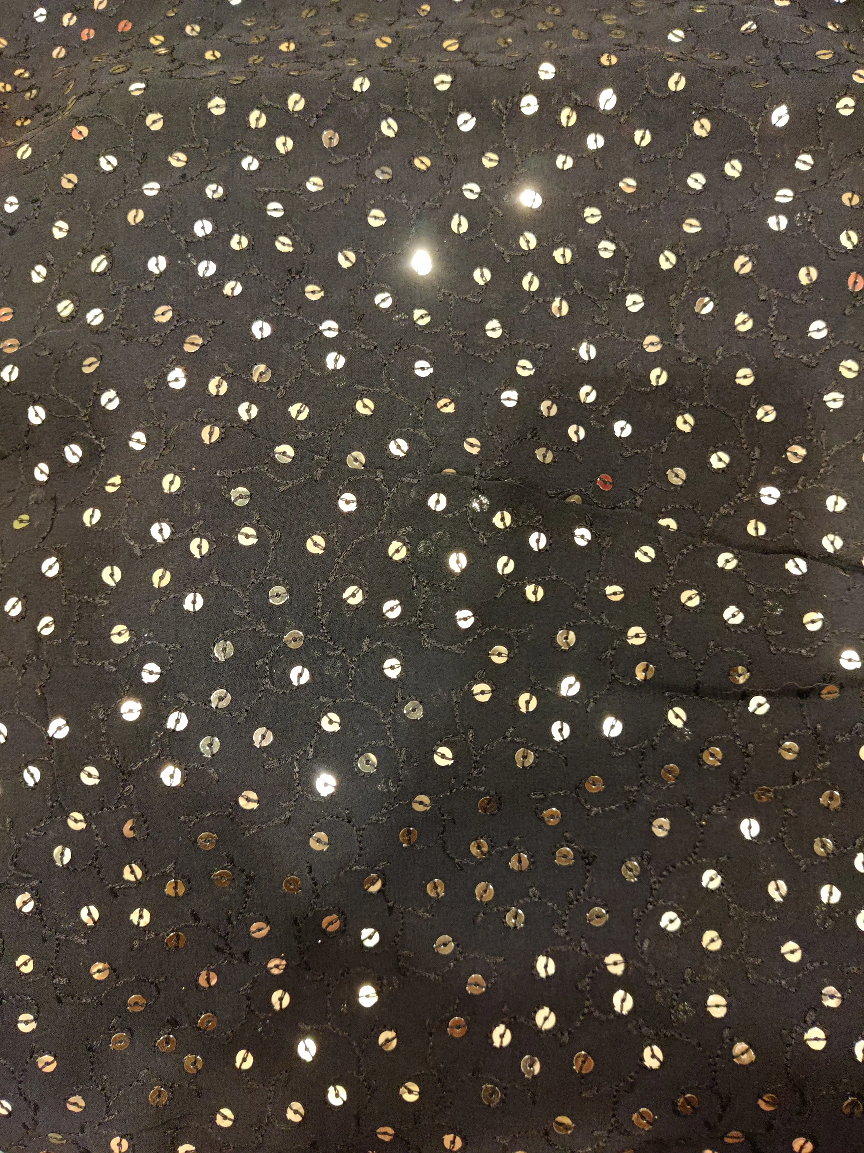 Georgette Black Fabric with Gold Sequins view 2