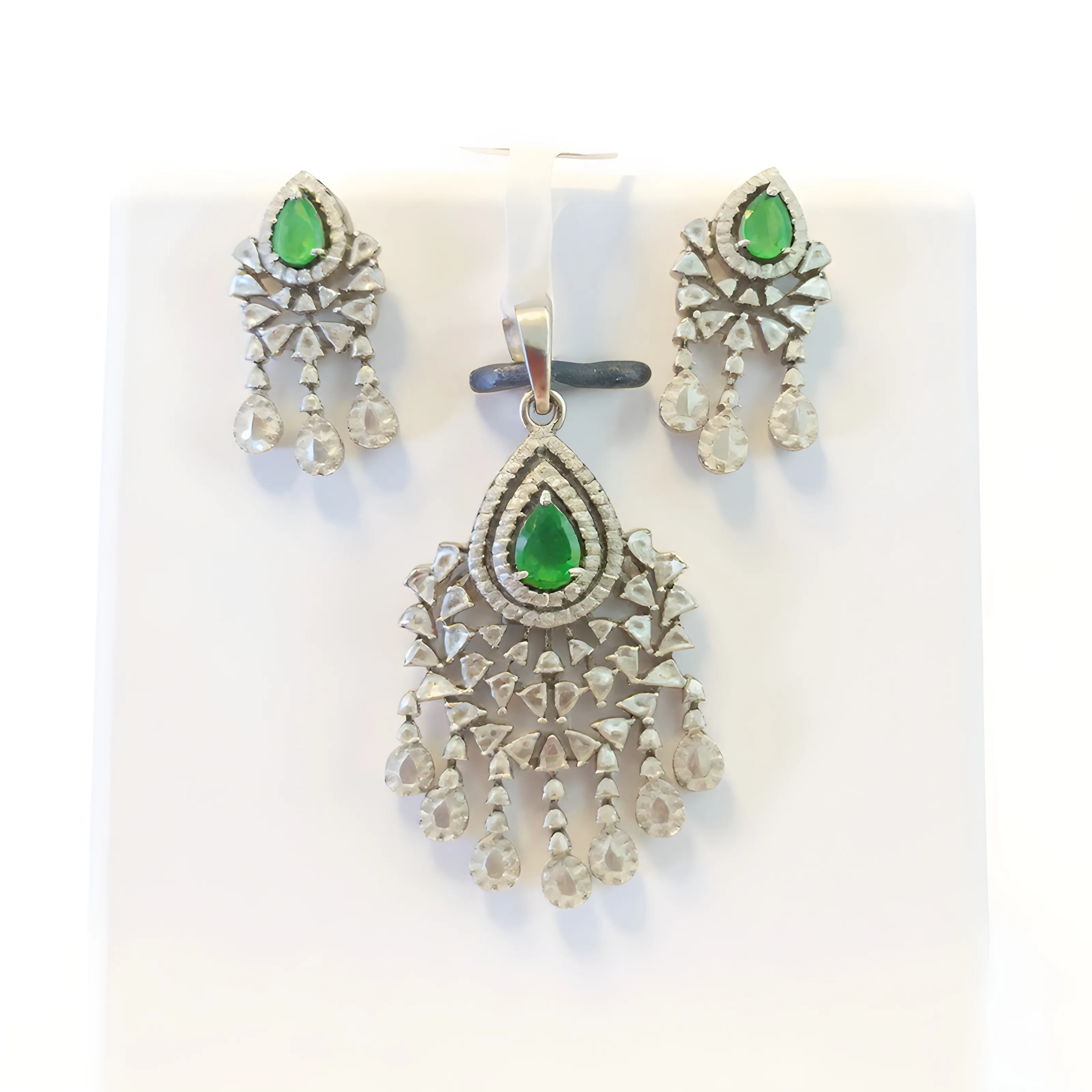 Emerald and Diamond Pendant Set view 2