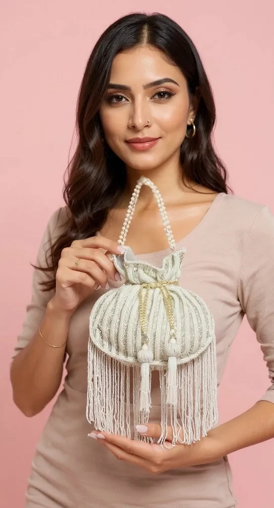 Silver Tassel Potli Bag view 2