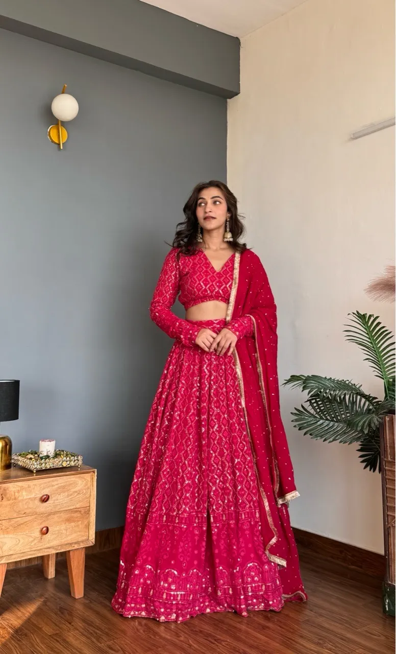 Pink Chikankari Lehenga view 4