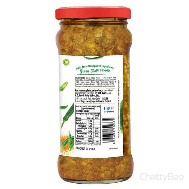 Tops Gold Green Chilli Pickle 375 g view 2