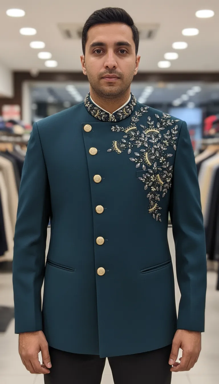 Embroidered Bandhgala Jacket view 3