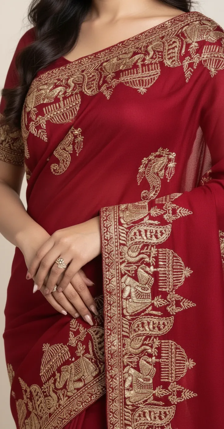 Embroidered Bulk Cut Silk Saree view 4