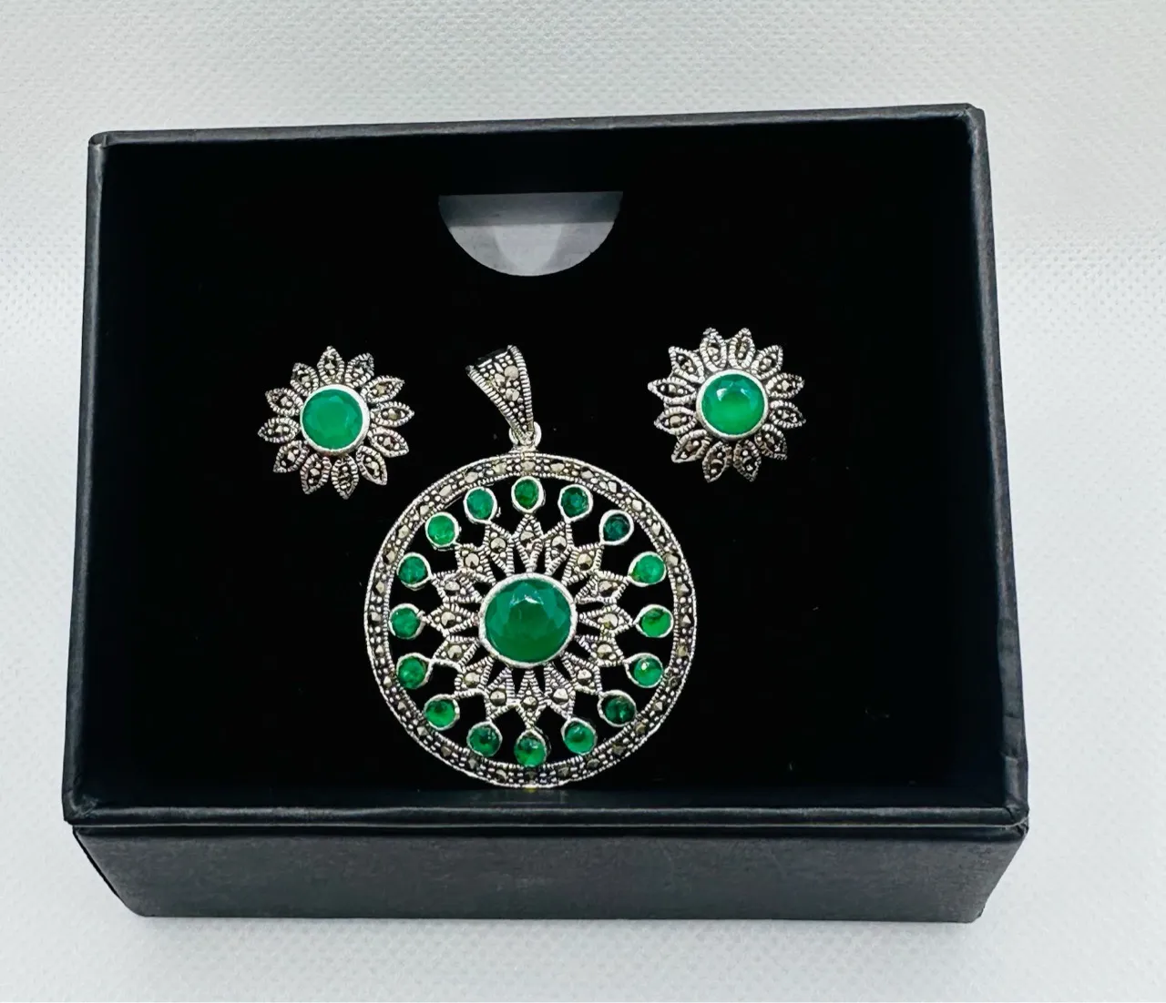 Emerald and Pyrite Pendant Set view 3