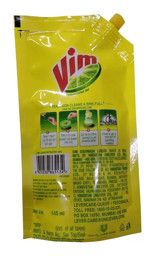 Vim Dishwash Liquid Gel - Lemon 155 ml view 2