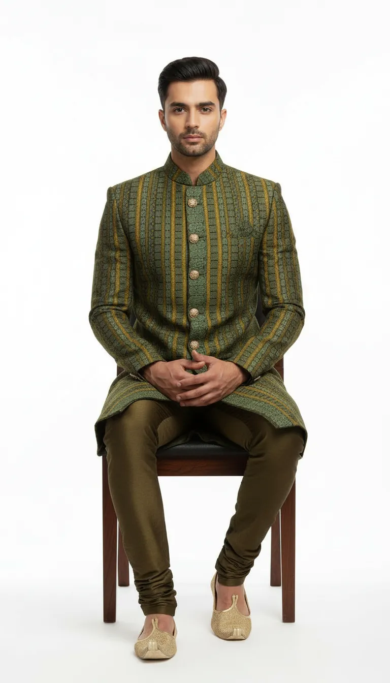 Green sherwani view 3
