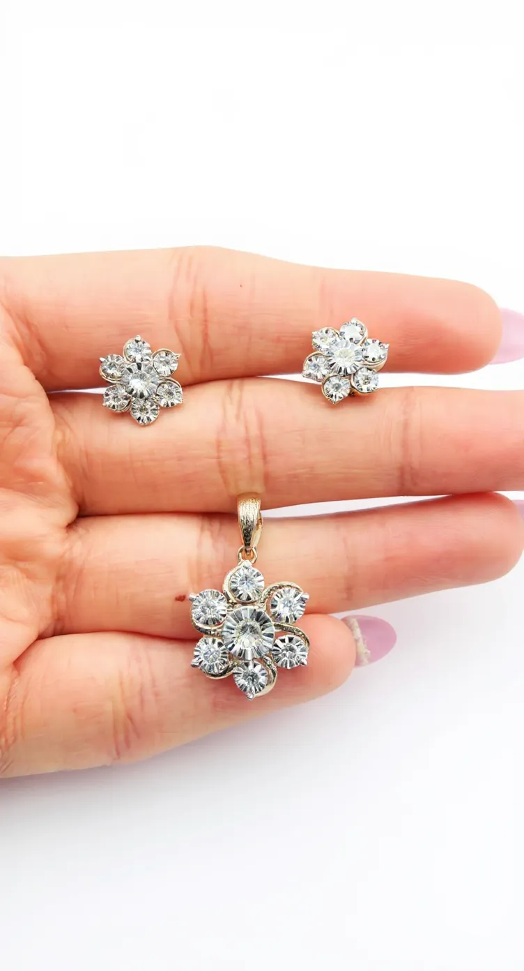 Floral Diamond Pendant and Earrings Set view 2
