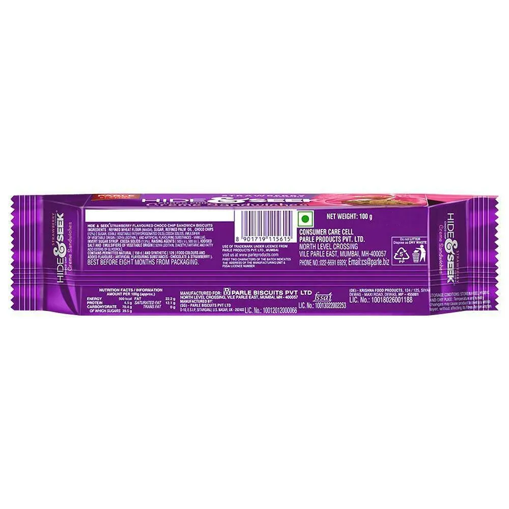 Parle Hide & Seek Strawberry Creme Sandwich Cookies 100 g view 2