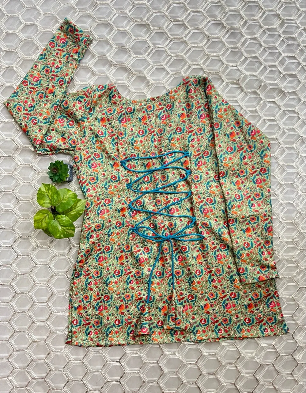 Green Floral Kurti (Woolen) view 3